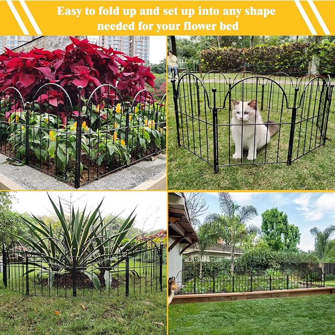 Garden Fence, 17in(H) x 27.5 ft(L) Arched Rustproof Metal No Dig Fence Garden Fence Border,Ground Stake Animal Barrier Fence for Rabbit Dog, Outdoor Landscape Decor for Yard & Patio,25 Pack
