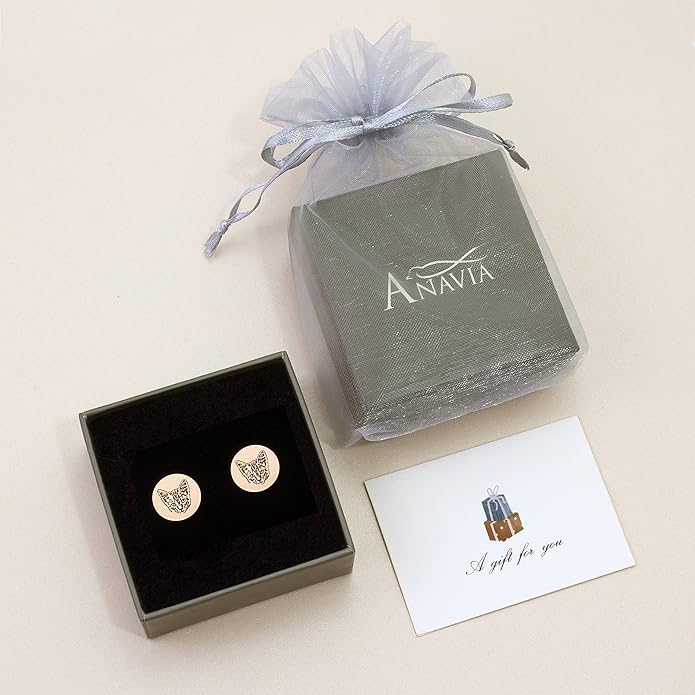 Anavia Pet Portrait & Handwriting Cufflinks Tie Clip Gift Box Set, Personalized Sketch Style Photo Engraving Men's Jewelry Accessories for Father Dad Brother Boyfriend Husband Wedding Birthday Gift