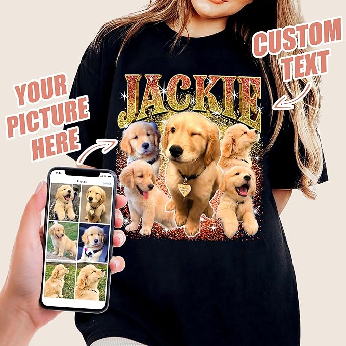 JIX & JOKY Custom Your Own Bootleg Rap Shirts with Dog Faces Custom Pet Shirt for Men Graphic Tshirt Gift Idea for Pet Lovers