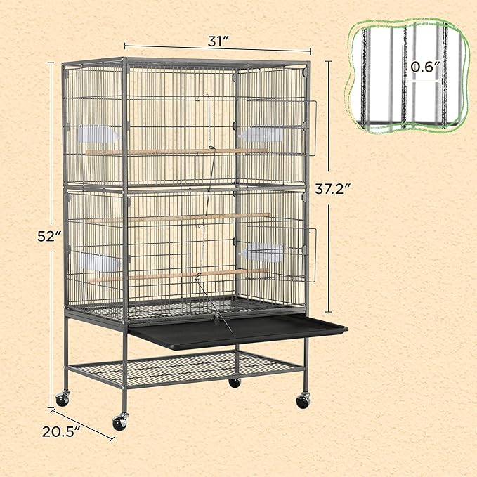 Yaheetech 52-inch Wrought Steel Standing Large Flight King Bird Cage for Cockatiels African Grey Quaker Amazon Sun Parakeets Green Cheek Conures Pigeons Parrot Bird Cage Birdcage with Stand
