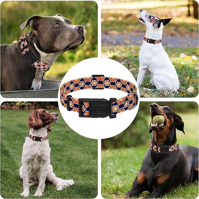 Dog Collar, Classical Indian Spirit Boys Girls Puppy Collar for Small Medium Large Dogs, Adjustable Soft Indian Pet Collar with Safety Buckle for Male Females(Navy Blue,XL)