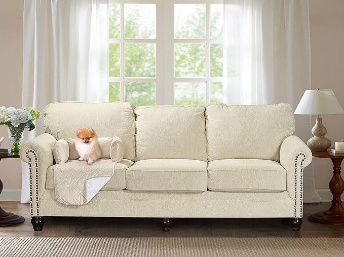 Brilliant Sunshine Premium Calming Dog Bed Mat, Silky Velvet, Removable Washable Cover, Cushion Protector and Couch Covers for Dogs, Pets, Cats, Small, Beige Natural