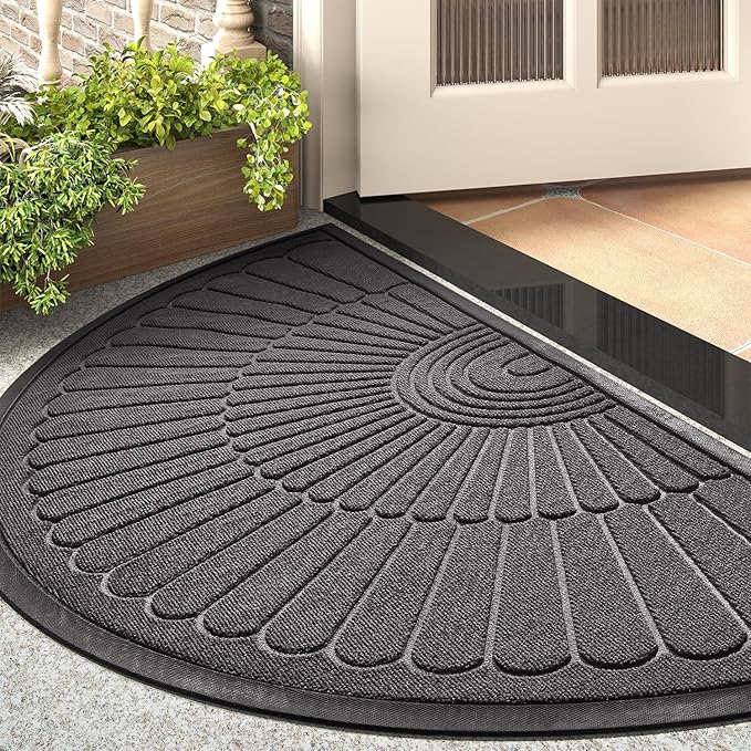 tchdio Door Mat Outdoor Indoor Entrance Doormat-Semicircular Durable Rubber Non Slip Front Door Mat for Outside Inside Entry Entryway Dirt Trapper WelcomeMat for Muddy Paws and Shoes-Grey 24”x47”