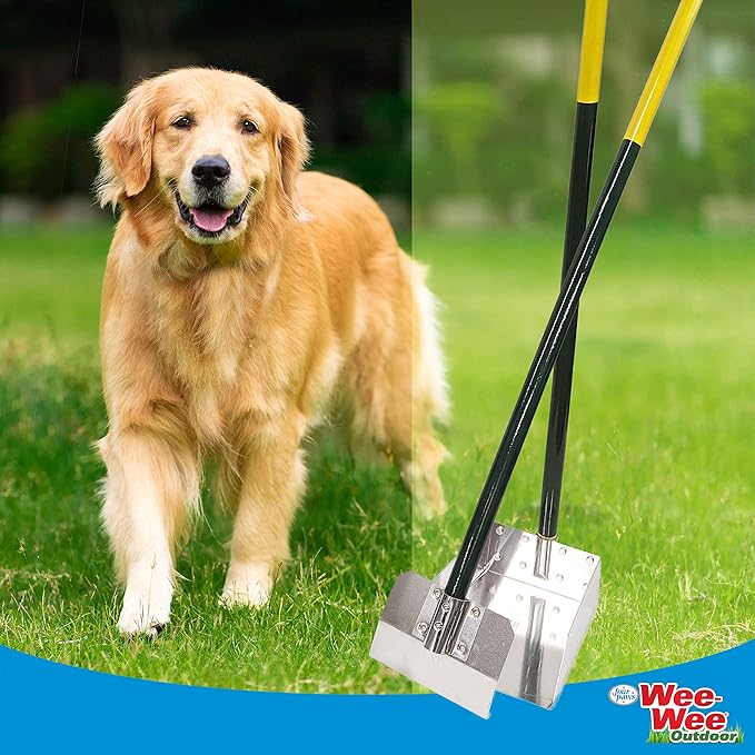 Four Paws Stainless Steel Long-Handled Dog Pooper Scooper Spade & Pan 2 Piece Set, Pet Waste Pickup Tool, 38" x 7"