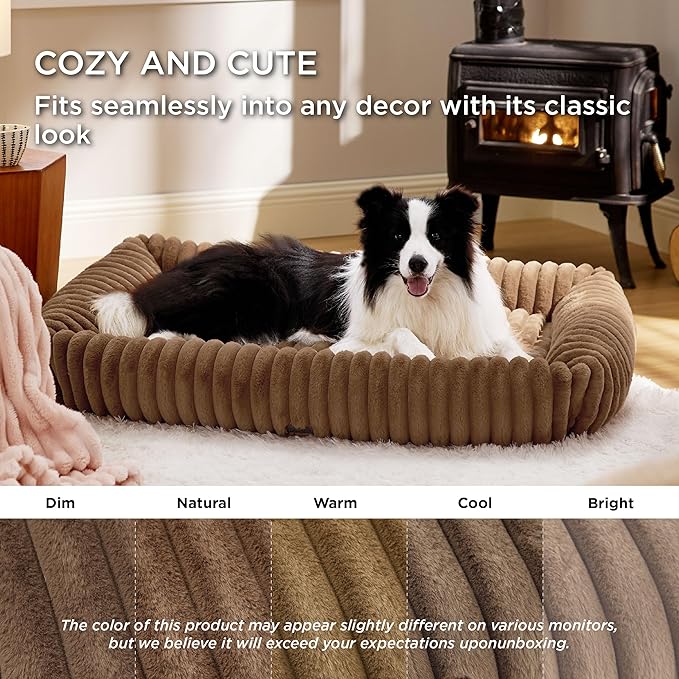 Bedsure ComfyFleece™ Cute Dog Bed for Extra Large Dogs - Washable Furry Puppy Beds, Rectangle Orthopedic XL Pet Beds with Removable Zipper Cover, 43x30x8inches, Camel Brown