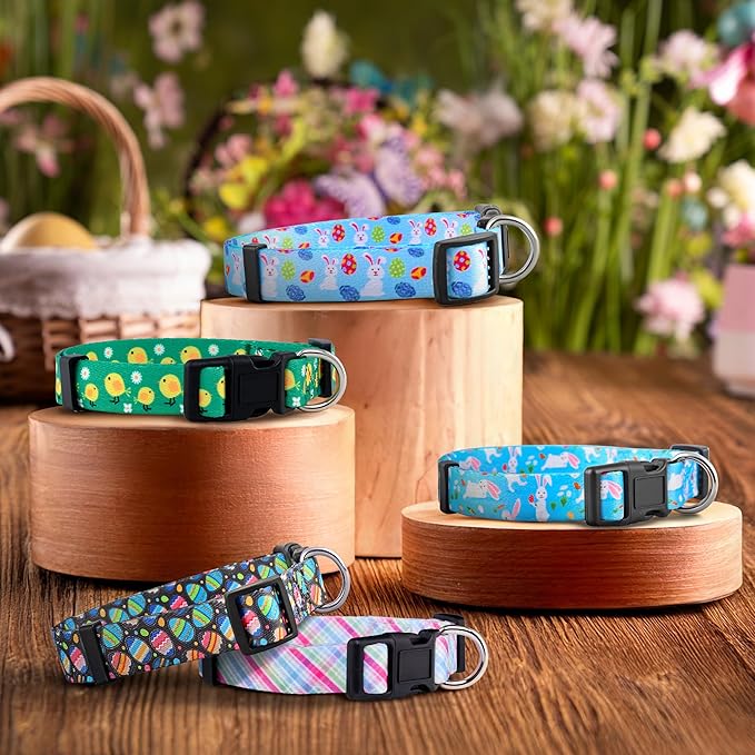 Native Pup Easter Dog Collar, Cute Spring Gift for Puppies, Pink Pastel, Eggs, Chicks, Bunny Adjustable for Small, Medium, Large Breeds (Chicks, Small)