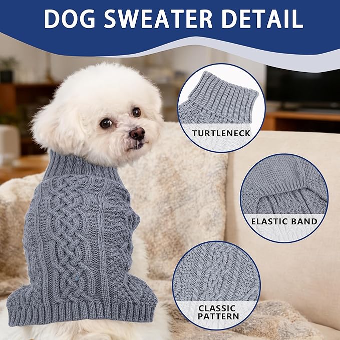 Dog Sweaters Small Dog Clothes Winter Turtleneck Puppy Sweater Warm Pet Cat Sweater Doggy Pullover Outfit with Twisted Design XS~XL(Grey, X-Large)