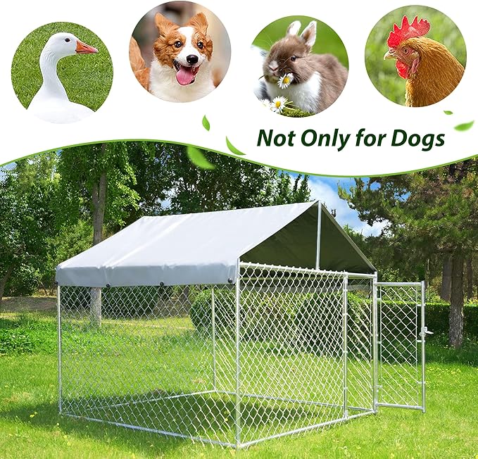 HITTITE Extra Large Outdoor Dog Kennel, Anti-Rust Dog Kennel Outside with Roof, Galvanized Chain Link Dog Runs for Outside with Waterproof UV-Resistant Cover and Secure Lock
