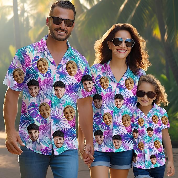 Custom Hawaiian Shirt with Face Photo Picture for Men Women Kids Youth Adult, Tropical Personalized Hawaiian Shirts Gift