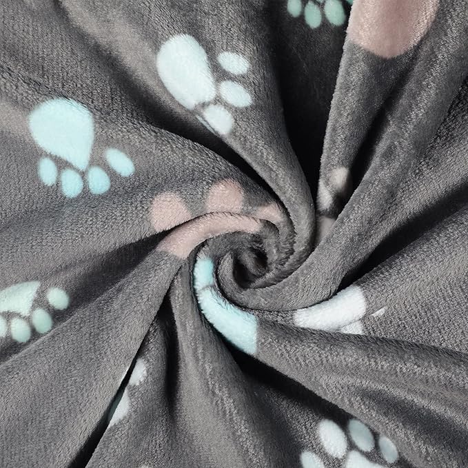 Tegeme 12 Pcs Pet Blankets Soft Fluffy Fleece Dog Cat Warm Paw Print Pattern Blankets Flannel Throw for Pets Dog Puppy Cat(23 x 16 Inch,Dark Gray)