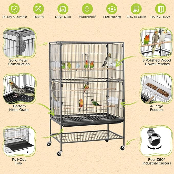 Yaheetech 52-inch Wrought Steel Standing Large Flight King Bird Cage for Cockatiels African Grey Quaker Amazon Sun Parakeets Green Cheek Conures Pigeons Parrot Bird Cage Birdcage with Stand