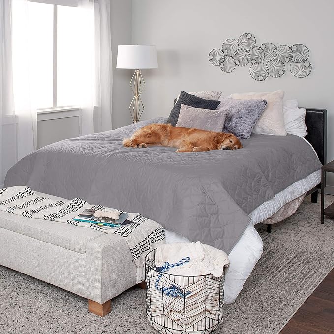 Furhaven Waterproof & Non-Slip Twin Size Mattress Cover Protector for Dogs & Cats, Washable, For Beds, Couches, & Car Seats - Quilted Twill Blanket Mattress Cover - Gray, Small/Twin Size