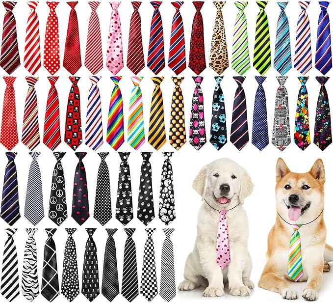 Reginary 50 Pcs Large Dog Neck Ties Bulk, Adjustable Pet Collar Grooming Neckties for Medium Large Dogs Wedding Daily Wearing Birthday Holiday Party Gift Favor Neck Accessories