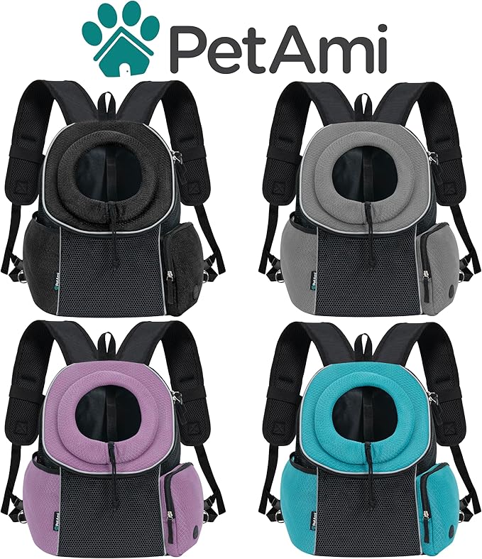 PetAmi Front Carrier Backpack, Ventilated Adjustable Pet Chest Carrier for Dog Cat, Hiking Camping Travel, Small Puppy Medium Cat Carrying Bag, Max 10 lb, Sea Blue