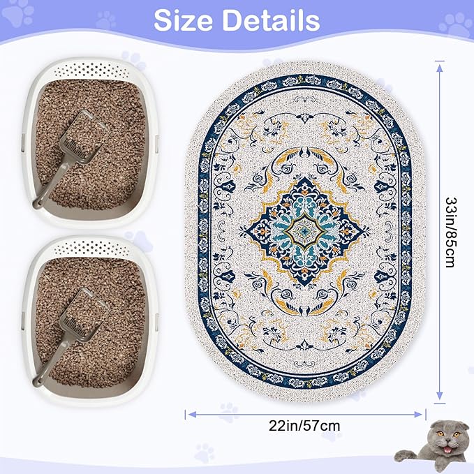 Bienbee Cat Litter Mat, 33" x 22" Large Size Litter Box Mat Rug with Non-Slip Bottom,Urine and Water Proof, Easy to Clean Cat Supplies Essentials for Indoor Kitty Kitten Floor, Blue L