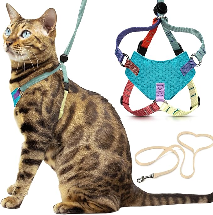 Houdini™ Escape Proof Cat Harness and Leash Set by OutdoorBengal – Tactical Vest for Walking – Extra Large, Adjustable, Long - Houdini Cat Harness Escape Proof for Large Cats + Leash (Multicolor, XL)