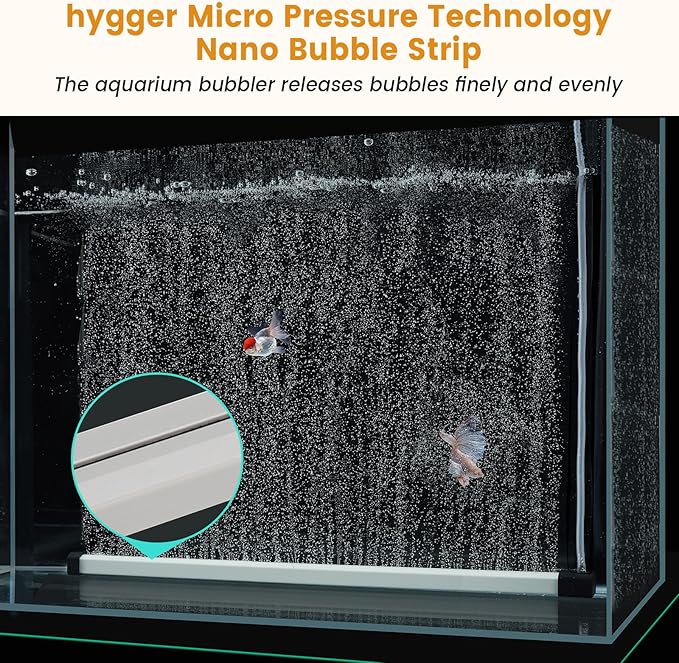hygger Aquarium Bubble Strip, Nano Air Bubble Curtain Wall Aquarium Air Stone Kit, Quiet High Dissolved Oxygen Diffuser Fish Tank Bubbler Decorations for Freshwater Saltwater (13.8 Inch)