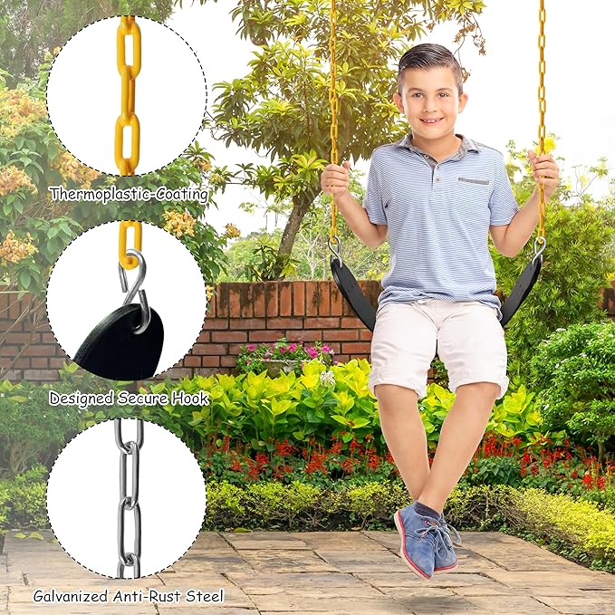 Sunnyglade 8PCS Swings Seats Heavy Duty with 66" Chain, Playground Swing Set Accessories Replacement with Snap Hooks, Support 250lb (8, Black)
