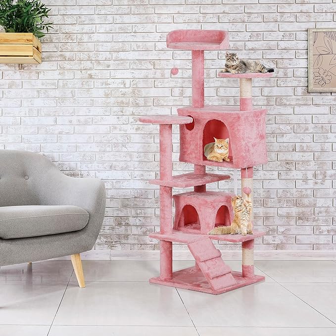 Nova Microdermabrasion 54 in Cat Tree Tower for Indoor Cats Multi-Level Cat Condo Cat Bed Furniture with Scratching Post Kittens Activity Center (Pink)