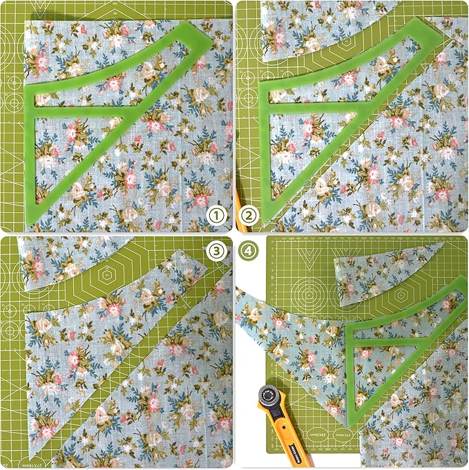 5Pcs Plastic Reversible Tie On Curved Dog Bandana Cutting Templates Set for Snap On Dog/Cat/Pet Neck Clothing, DIY Craft Ruler for Sewing Quilting Scarf for Small/Medium/Large Pets, Green