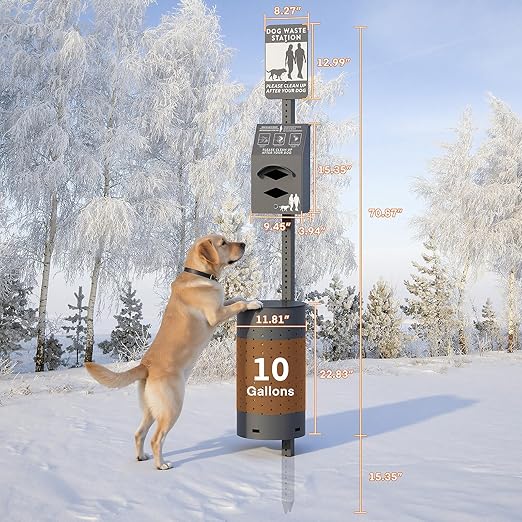 Dog Waste Station Outdoor, Pet Waste Disposal Station Rustproof Aluminum with 10 Gallon Trash Can, 600 Dog Poop Bags & 50 Liners for Parks, Trails, HOA Communities (Black)