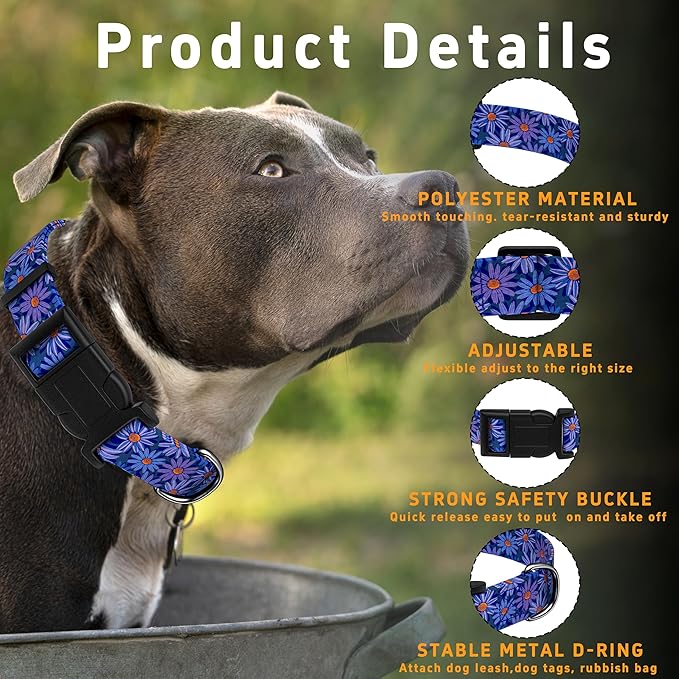 Dog Collar, Classical Indian Spirit Boys Girls Puppy Collar for Small Medium Large Dogs, Adjustable Soft Indian Pet Collar with Safety Buckle for Male Females(Purple,L)