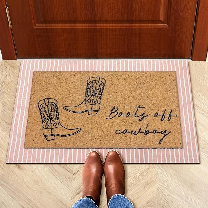 Tinideya 2 Pcs Door Mat Welcome Non Slip Coir Mats Floor Layering Doormats Seasonal for Front Porch Entryway Decor(Cowboy)