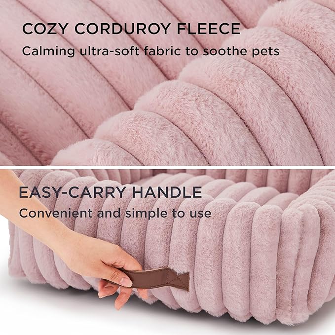 Bedsure ComfyFleece™ Washable Dog Bed for Medium Dogs - Cute Furry Puppy Beds, Rectangle Orthopedic Corduroy Fleece Pet Beds with Removable Zipper Cover, 30x24x8inches, Blush Pink