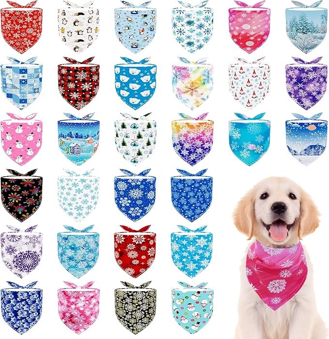 30 Pcs Winter Dog Bandanas Bulk Stitch Dog Bandanas for Small Medium Large Dogs Breed Scarves Grooming M