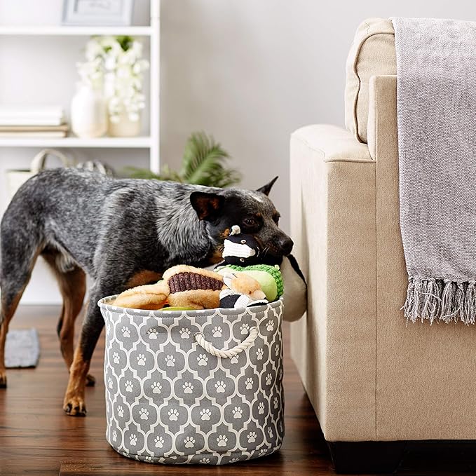 Bone Dry Pet Storage Collection Lattice Paw Print, Gray, Medium Round