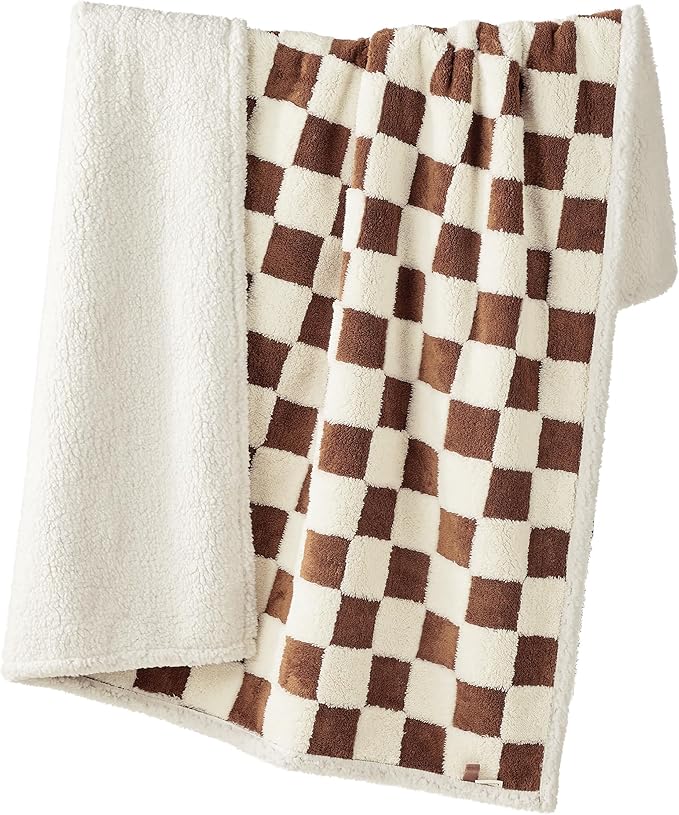 LE SURE Waterproof Dog Blanket for Large Dogs - Washable Double Sided Dog Blankets with Warm Jacquard Shag and Soft Sherpa Fleece, Pet Cat Blanket for Bed Protection, 3D Textured Checks, Brown