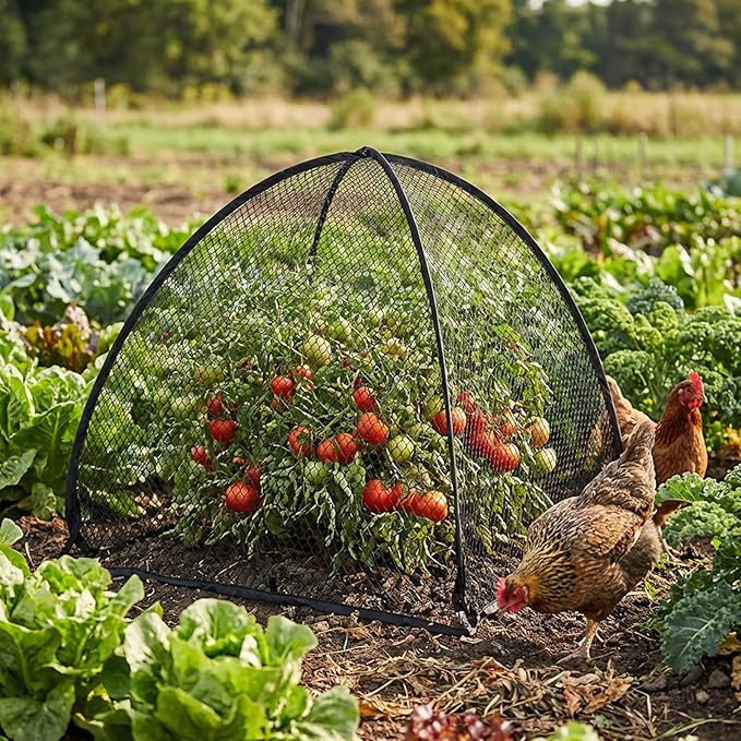 DECOHS 2 Pcs Pop-Up Mesh Plant Cover Tent, 30 x 28 x 28 Inch Garden Net Cage Guard Cover, Plant Protector Enclosure with 12 Ground Stakes for Protecting Plants Vegetable Fruit from Birds Insects
