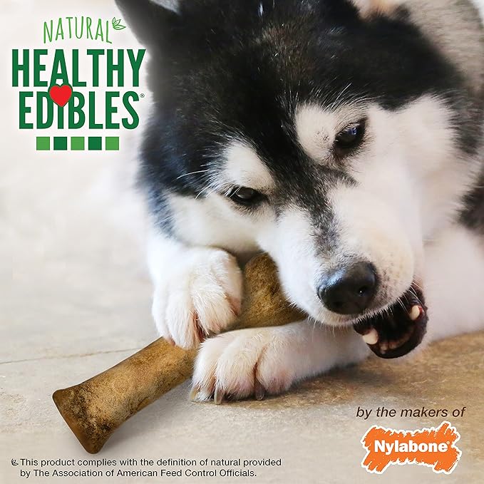 Nylabone Healthy Edibles Natural Dog Chews, Long Lasting Bones for Dogs, Roast Beef Flavor Dog Treats, X-Large (2 Count)