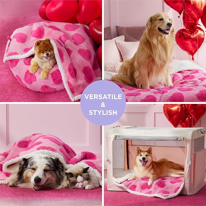 LE SURE Waterproof Puppy Blanket for Small Dogs - Washable Double Sided Dog Blankets Valentine's Day Gift with Warm Soft Sherpa Fleece, Pet Cat Blanket for Couch Protection, Lover Hearts