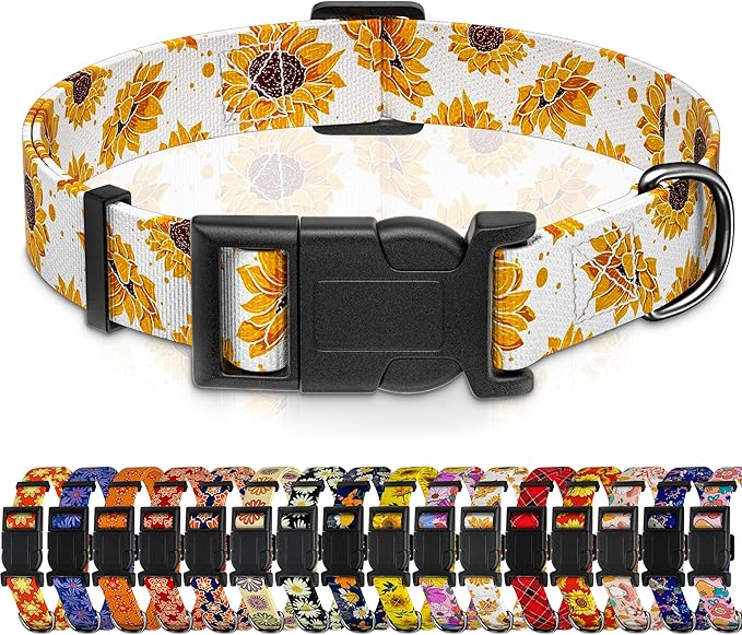 Dog Collar, Floral Boys Girls Puppy Collar for Small Medium Large Dogs, Soft Adjustable Collar with Safety Buckle for Male Females (XS, White Floral)