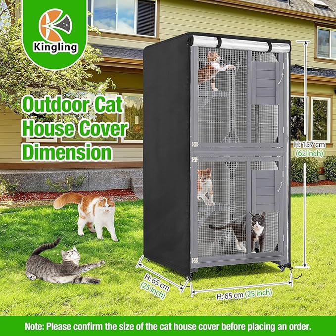 Kingling Outdoor Cat House Cover for 4 Tier Catio Outdoor Cat Enclosure With Wheels, Universal Catio Cover Waterproof & Dustproof Pet Enclosure Cover for Outsides(Cover Only)- 25"L x 25"W x 62"H inch