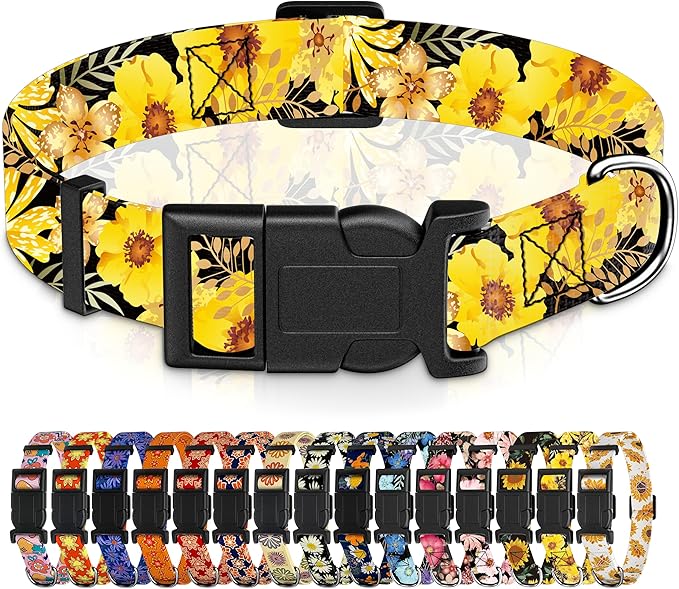 Puppy Collar for Small, Medium, Large Dogs - Soft Floral Pattern with Safety Buckle for Boys, Girls