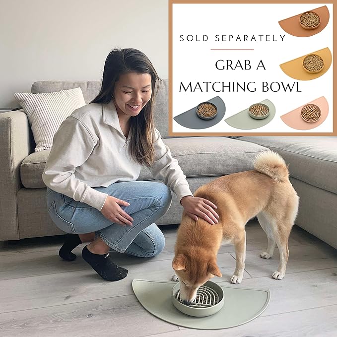 Should We Go - Waterproof Silicone Pet Food Mat - Non-Slip, Spill-Proof Feeding Mat for Floors, Raised Edge Design, Easy-to-Clean Pad for Dog & Cat Bowls, 21" Across x 10.5" Deep, Medium-Natural Sand