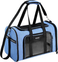 Soundy Large Cat Carrier Dog Carrier Under 25 Lbs,Collapsible Ventilated Portable Pet Bag with Soft Sided Breathable Mesh for Long Car Trips Maxi Load 2 Kittens or Small, Medium Dog (Large Blue)