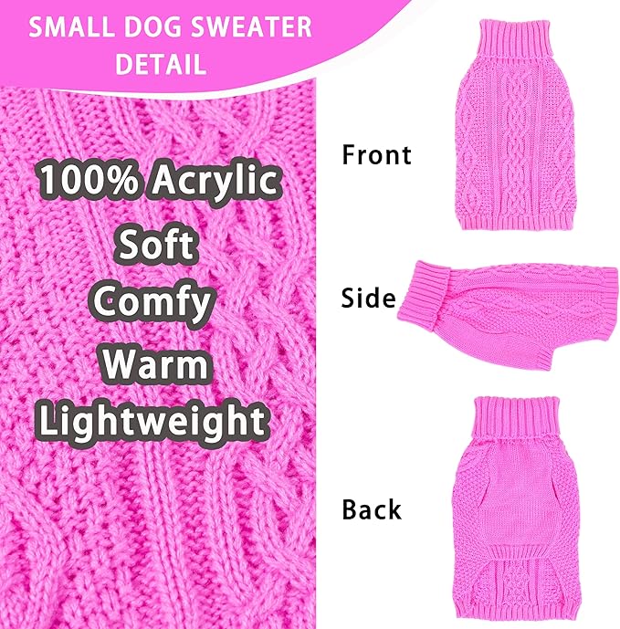 Dog Sweaters Small Dog Clothes Winter Turtleneck Puppy Sweater Warm Pet Cat Sweater Doggy Pullover Outfit with Twisted Design XS~XL(Pink, Medium)