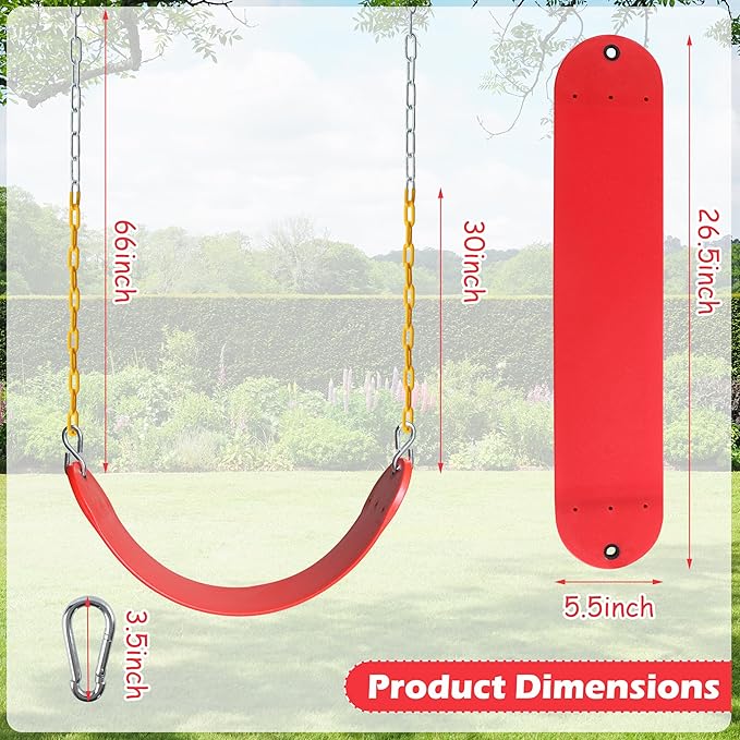 Sunnyglade 2PCS Swings Seats Heavy Duty with 66" Chain, Playground Swing Set Accessories Replacement with Snap Hooks, Support 250lb (2, Red)