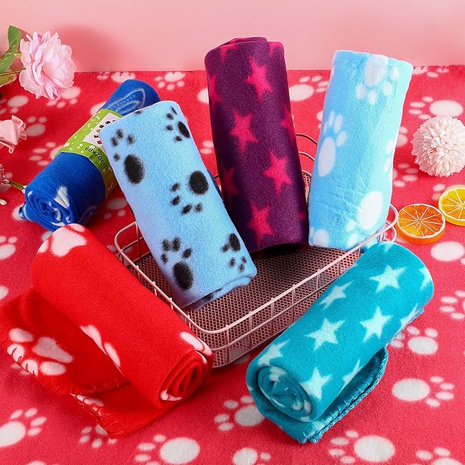 Tatuo 12 Pieces Black Dog Blankets for Small Dogs Puppy Fleece Blanket Bulk Warm Felt Throw Spring Cute Paw Print Puppy Kitten Sleep Mat Pad Soft(Multiple Style)
