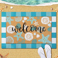 Tinideya 2 Pcs Summer Door Mat Coastal Beach Welcome Non Slip Coir Mats Sea Style Starfish Seashells Ocean Buffalo Plaid Floor Layering Doormats Seasonal for Front Porch Entryway Decor(Summer Beach)