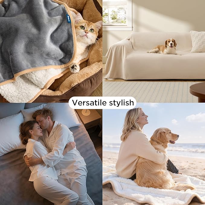 Bedsure Waterproof Dog Blankets for Medium Dogs Washable - Medium Cat Blanket for Couch Protection, Sherpa Fleece Puppy Blanket, Soft Plush Reversible Throw Furniture Protector, 30"X40", Grey