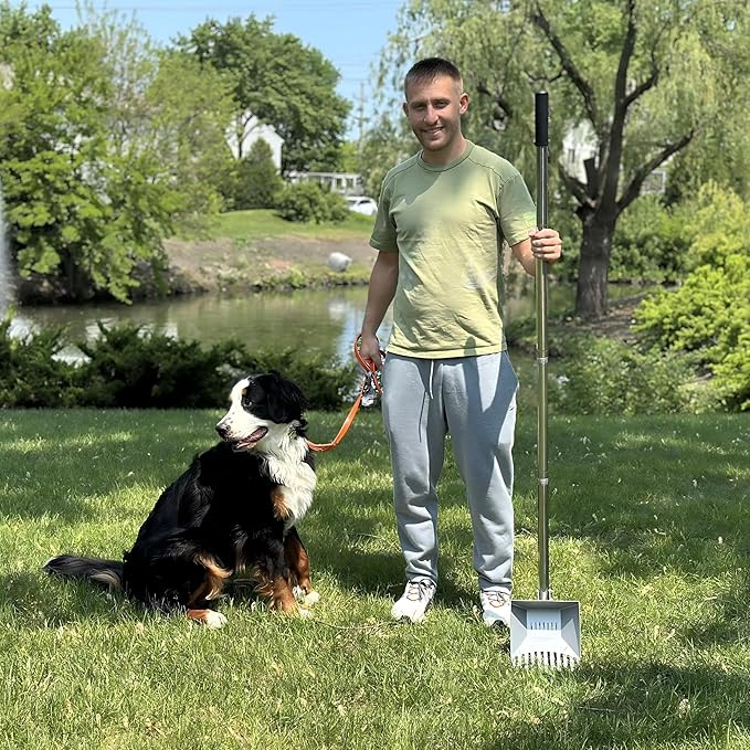 Heavy Duty Pooper Scooper 66in Tempered Spring Steel Scoop Long Stainless Steel Handle Dog Pooper Scooper for Large Dogs Outdoor Pet Waste Removal Shovel