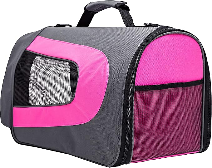Pawer 18” x 11”x 11” Soft-Sided Foldable Airline Approved Pet Carrier for Cat, Puppy and Small Dog, Washable 600D Oxford Fabric, with Handle and Strap for Carry, Multiple Colors Available