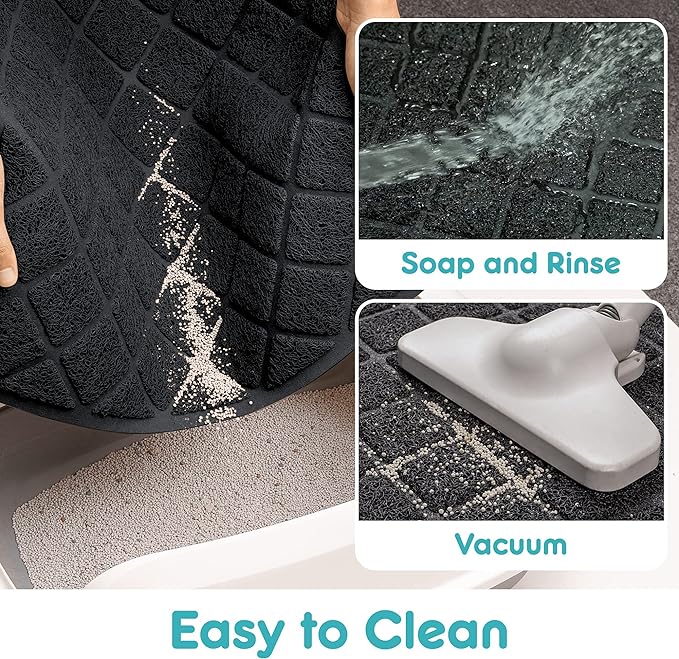 PVC Cat Litter Mat 24" x 15" Inch Black, Non-Slip, Less Waste Cat Litter Box Mat, Soft on Kitty’s Paws, Urine Waterproof