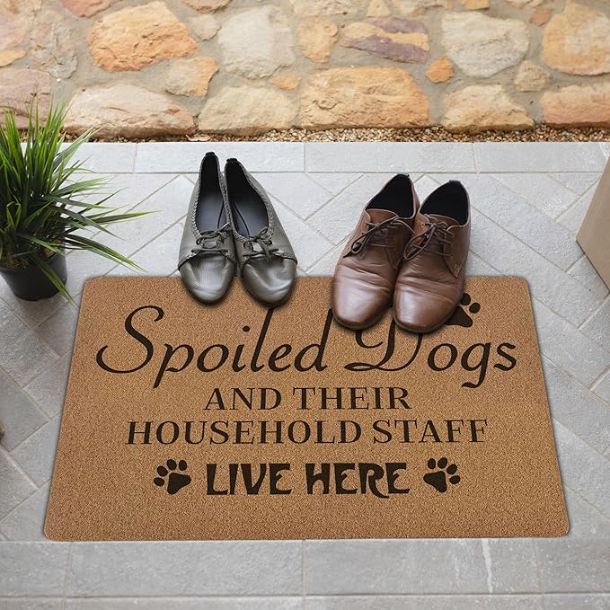 Funny Spoiled Dog Door Mats, Dog Mat for Home Outside Entryway, Funny Welcome Front Door Mat Indoor Outdoor Entrance, Artificial Coir Doormat Rugs for Patio Entry Kitchen Decor, 17x30 Inch