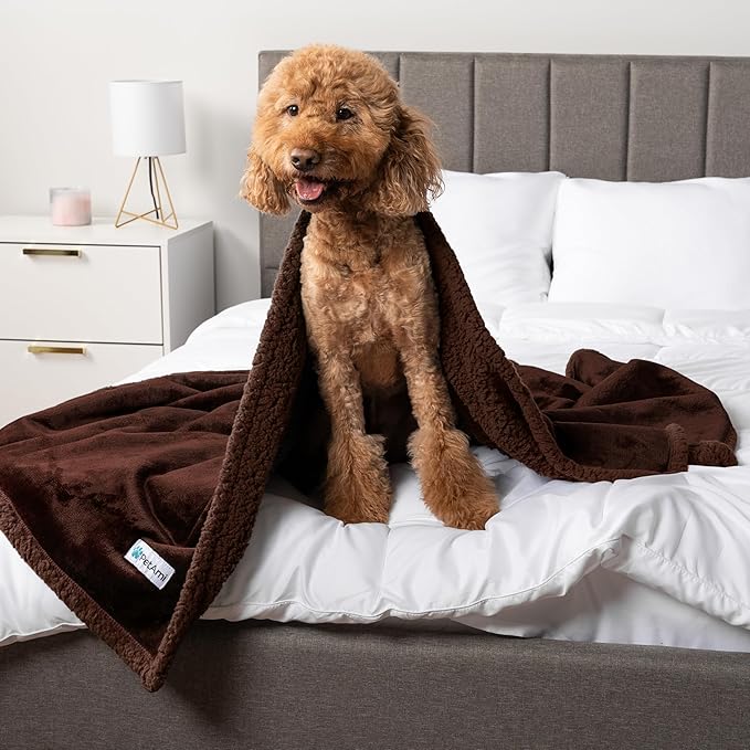PetAmi Waterproof Dog Blanket for Medium Large XL Dog Puppy Cat Throw for Couch Cover Leakproof Protection, Sherpa Fleece, Reversible Soft Washable 80x60 Brown Brown