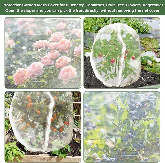 3Pcs Plant Covers from Insects, Bird Netting Barrier for Blueberry Bushes with Drawstring Zipper Mesh Garden Netting Fruit Tree Bags Plants Net Cage for Protect Tomato Vegetable Citrus, 3.3×5Ft